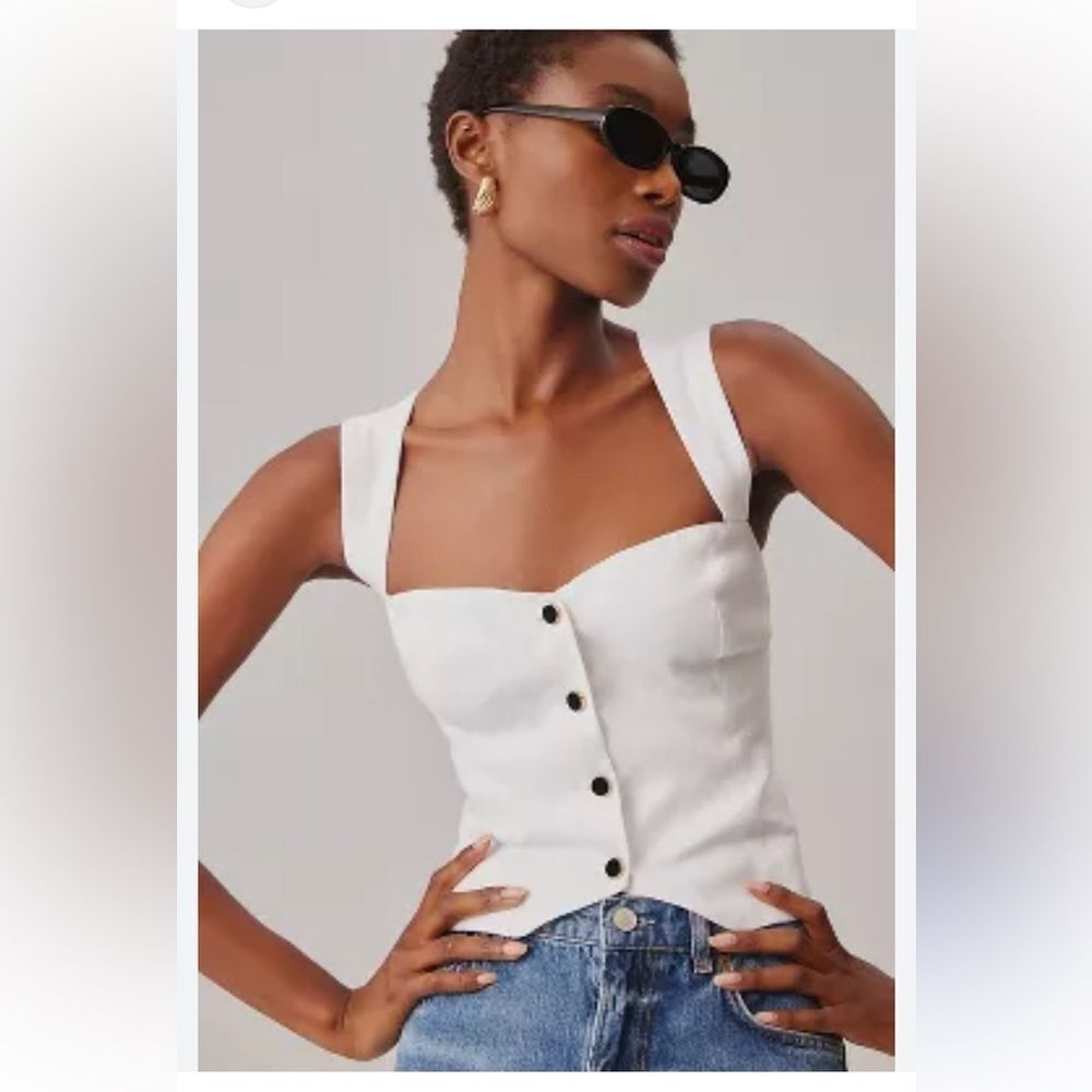 By Anthropologie Reformation Kimberly Linen Top in White Size 12 - Picture 4 of 6